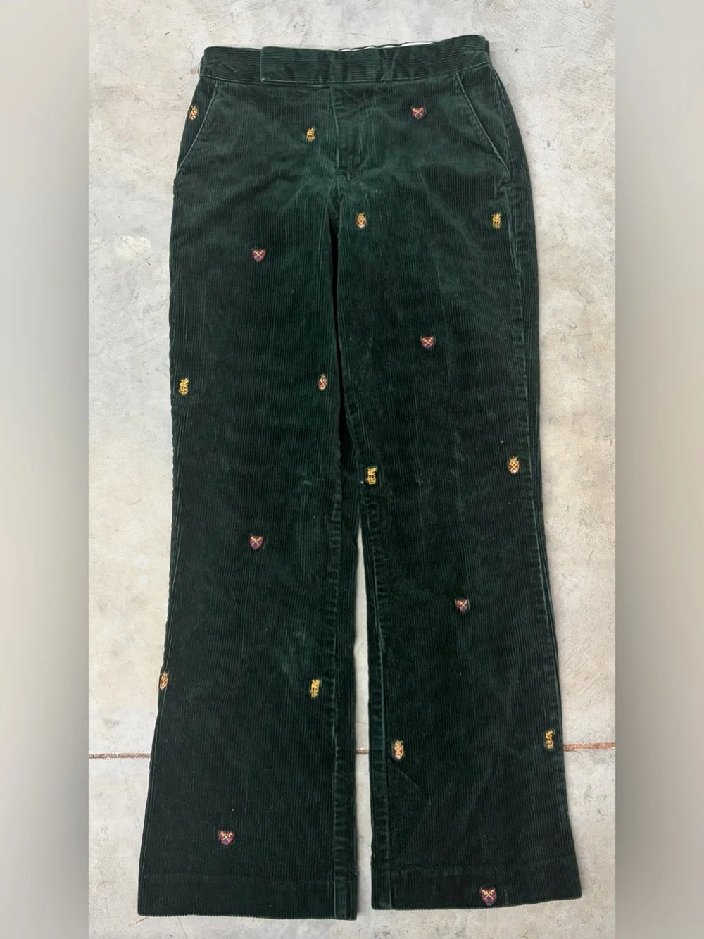 Polo - Ralph Lauren - Dark Green Embroidered Corduroy Pants - Size 12